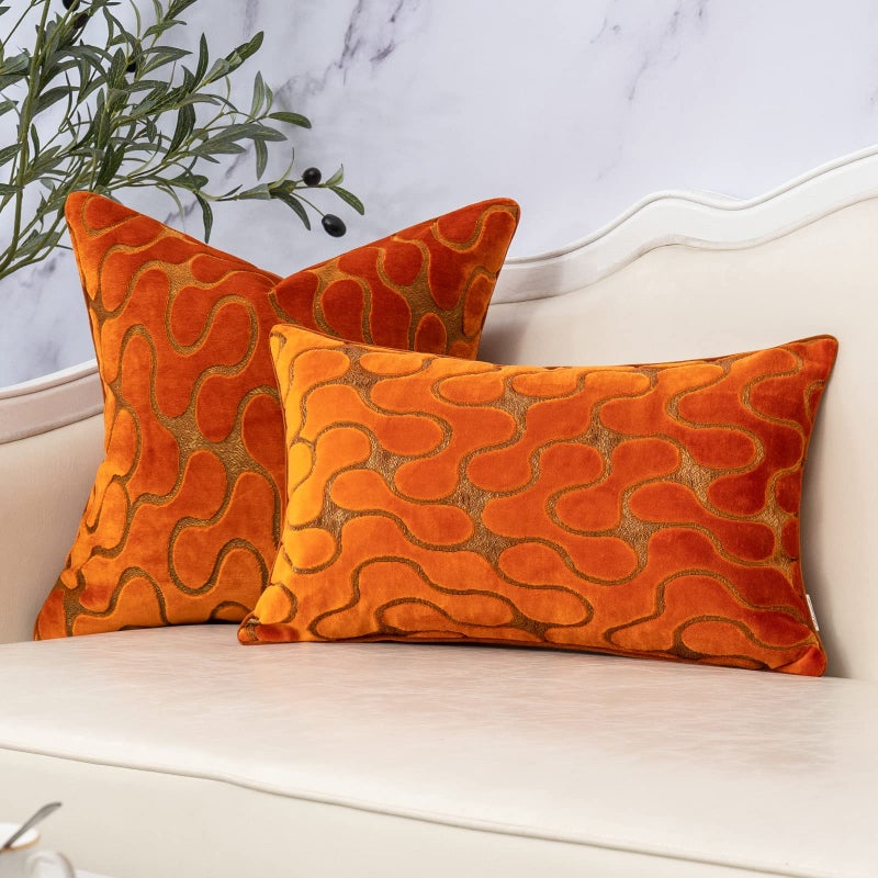 Yangest Orange Throw Pillow Cover Wavy Cushion Cover Modern Zippered Rectangular Pillowcase for Sofa Couch Bedroom Living Room Home Decorative, 12x20 Inch - Image 5